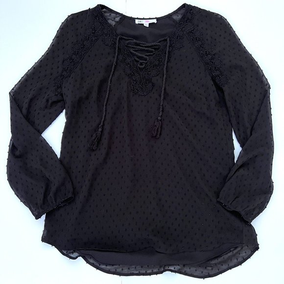 Anthropologie DR2 Size S Blouse Black Sheer Lined Swiss Dots - Picture 3 of 8